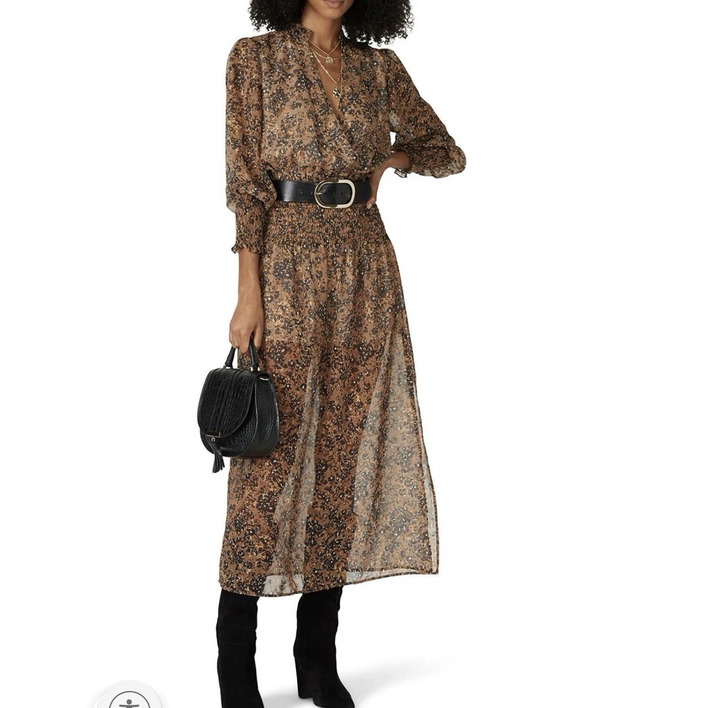 Waverly Grey Floral Brown‎ Printed Chiffon Brynlee Dress Size XS(No Belt)